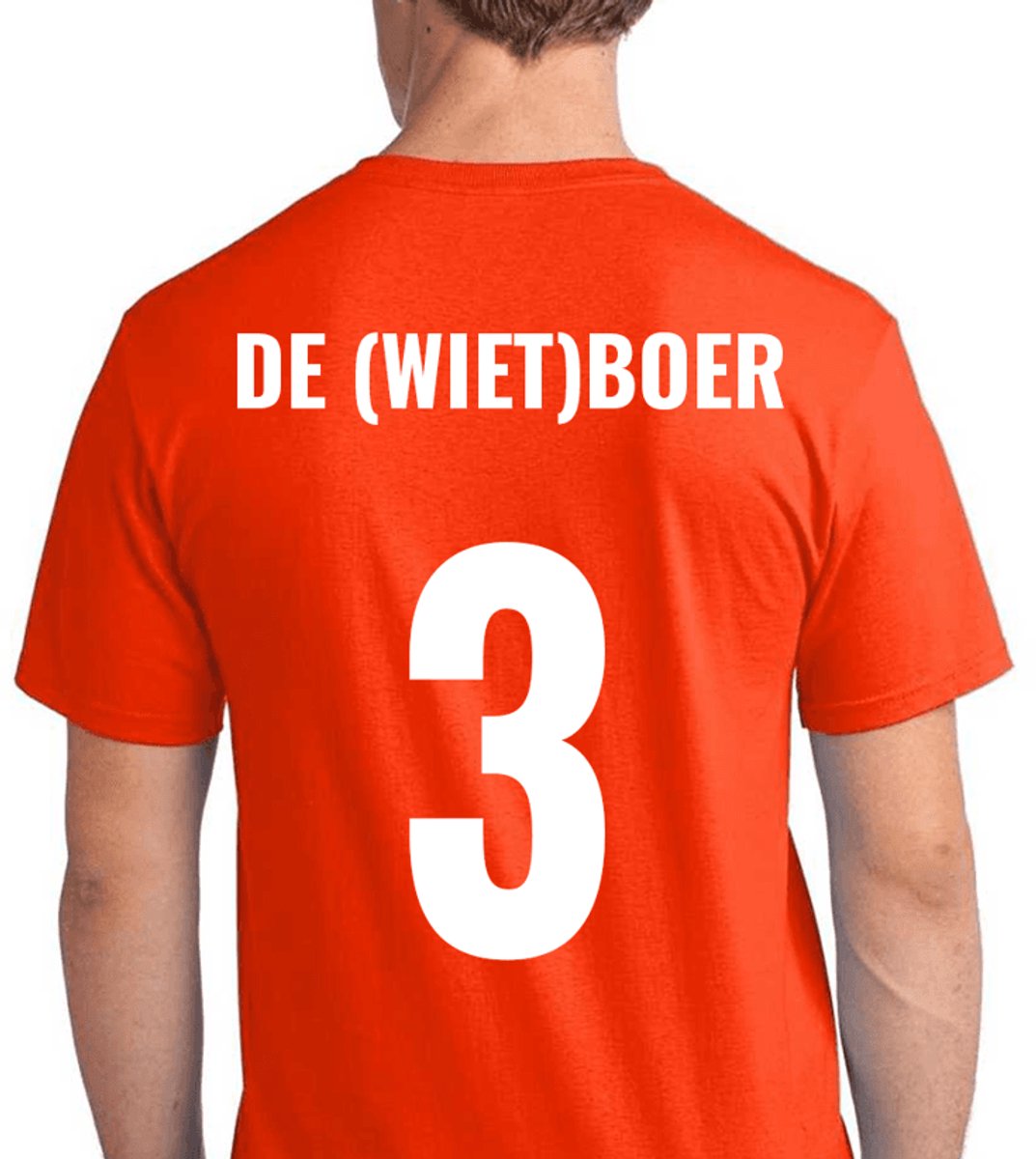 Oranje voetbal EK/WK-shirt met rugtekst De (wiet) Boer + NL Leeuw op borst (wit) | Maat M | Oranje Koningsdag shirt - Oranje EK/WK-shirt Dames en Heren- Grappig Oranje shirt | Incl. 2 jaar garantie